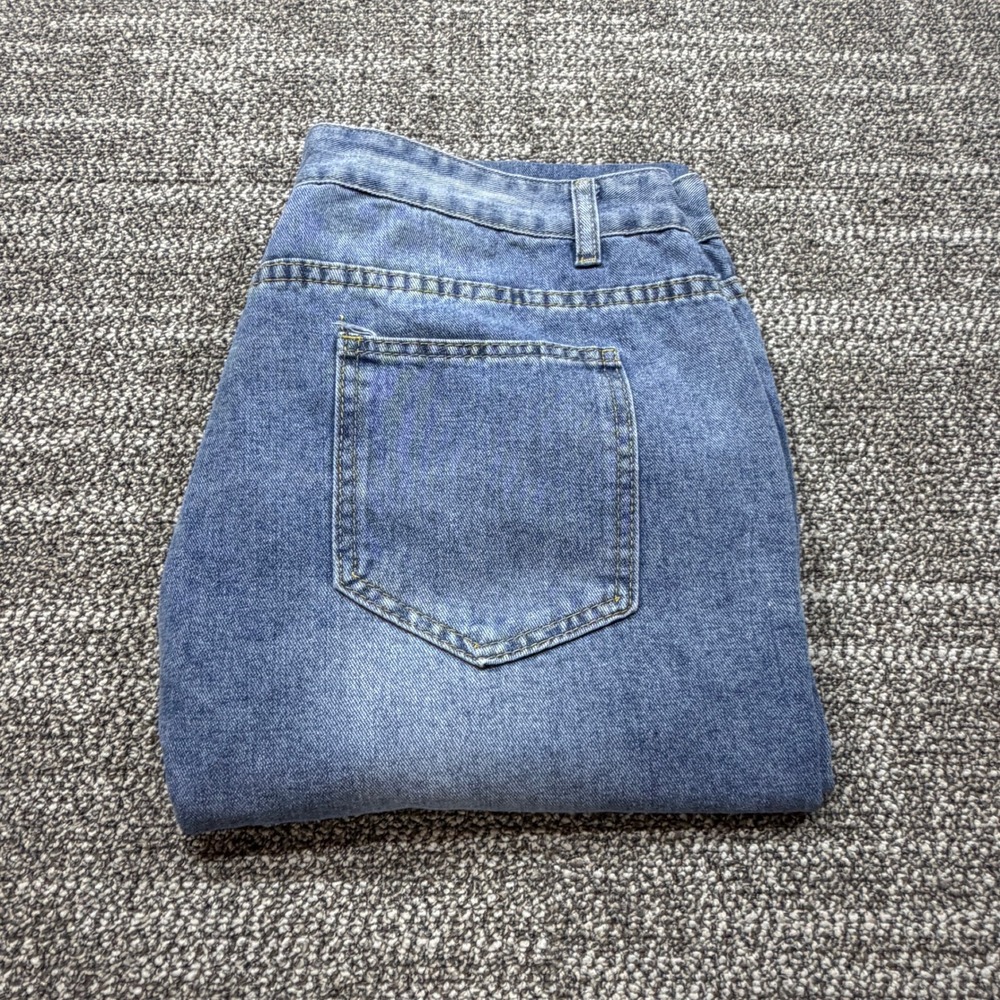 Unbranded Distressed Wide Leg Jeans Womens XL Medium Wash Ripped Frayed Hem - Picture 10 of 10